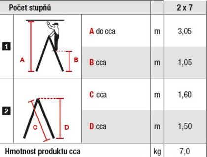 Schůdky Al 7-stupňové oboustranné 150 cm PROTECO, nosnost 150kg