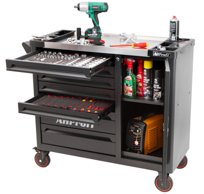 Dílenský vozík Expander s nářadím, 7 zásuvek a skříňka, 286 ks - AH0778