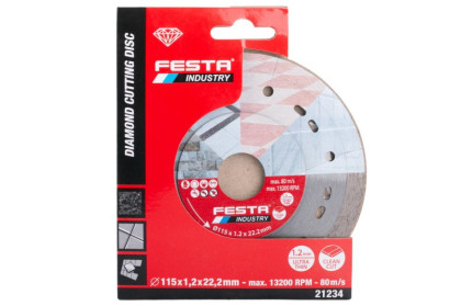 Kotouč diamantový FESTA INDUSTRY řezný plný 115x1.2x22.2mm