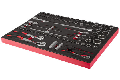 Gola sada ve výplni do dílenského vozíku 1/4", 3/8" a 1/2", 72 ks