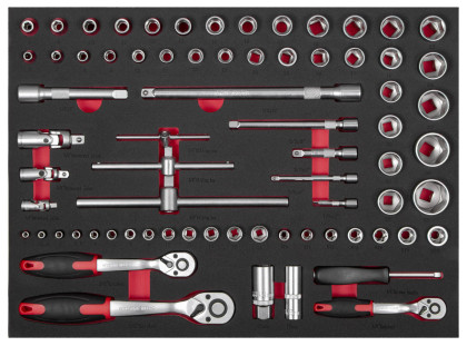 Gola sada ve výplni do dílenského vozíku 1/4", 3/8" a 1/2", 72 ks