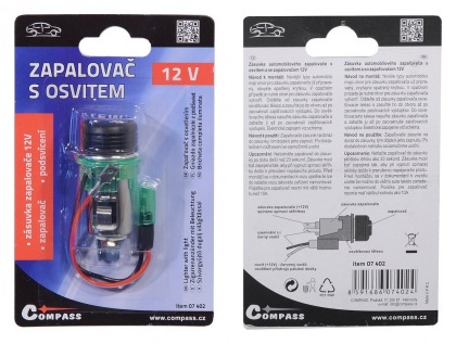 Zapalovač 12V s osvitem EURO