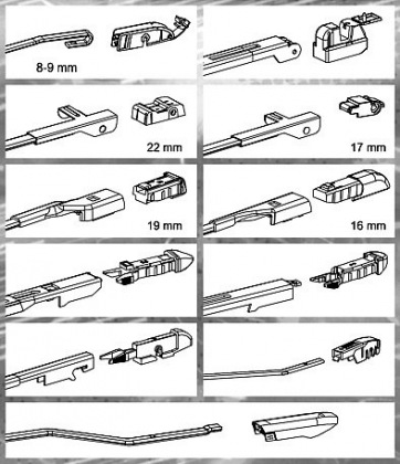 Stěrač HYBRID  330mm + 11 adaptérů TEFLON