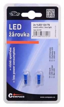 Žárovka 1LED 12V  T5  modrá  2ks