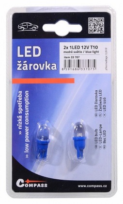 Žárovka 1LED 12V  T10  modrá  2ks