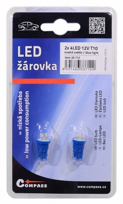 Žárovka 4LED 12V  T10  modrá  2ks