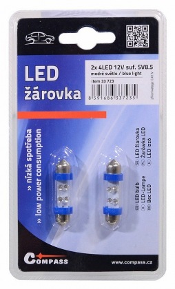 Žárovka 4LED 12V  suf. SV8.5 38mm modrá  2ks