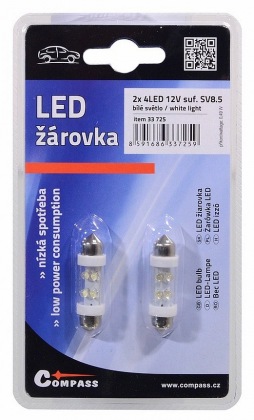 Žárovka 4LED 12V  suf. SV8.5 38mm bílá  2ks