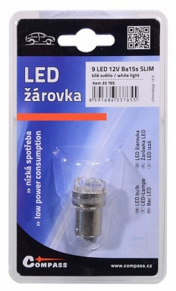 Žárovka 9LED 12V  Ba15s bílá úzká