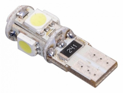 Žárovka 5 SMD LED 12V T10 s rezistorem CAN-BUS ready bílá