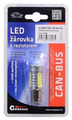 Žárovka 4 SMD LED 12V Ba15S s rezistorem CAN-BUS ready bílá