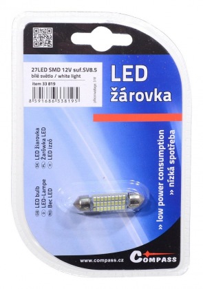 Žárovka 27 SMD LED 12V suf. SV8.5 38mm bílá