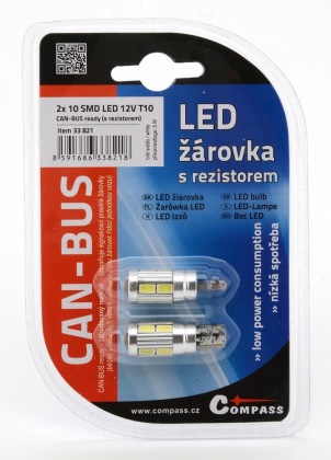 Žárovka 10 SMD LED 3chips 12V T10 CAN-BUS ready bílá 2ks