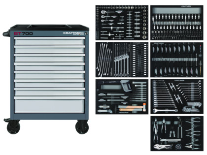 AKCE KW Dílenský vozík BT700 8 zásuvek + nářadí 9 modulů 351ks COMPLETO EVA Basic Line