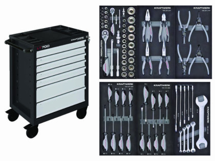 AKCE KW Dílenský vozík LT700 7 zásuvek + nářadí 6 modulů 74ks COMPLETO EVA Basic Line