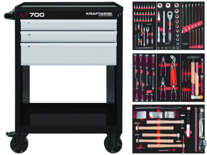 AKCE KW Transportní vozík LT700 3 zásuvky + nářadí 7 modulů 121ks PROFI Line