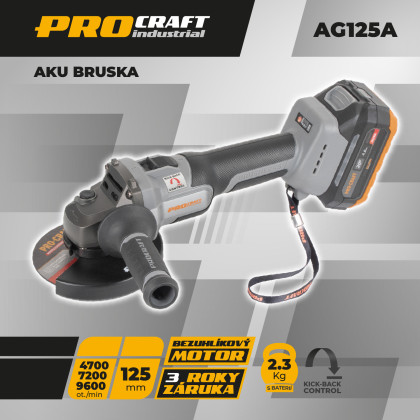 Aku bruska Procraft Industrial AG125A-1B-F (Taška) | AG125A-1B-F