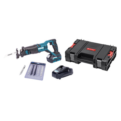 Aku mečová pila 18 V + 2 baterie 2.0 Ah + nabíječka 2.4 A + pilové plátky + box