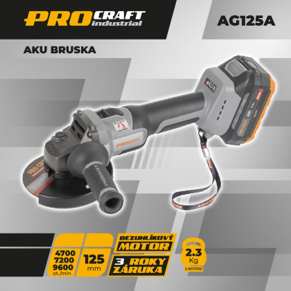 Aku úhlová bruska Procraft Industrial AG125Abb (bez baterie a nabíječky) | AG125A bb