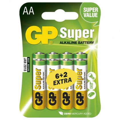 Alkalická baterie GP Super LR6 (AA), 6+2 blistr