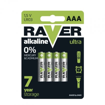 Alkalická baterie RAVER LR03 (AAA), blistr