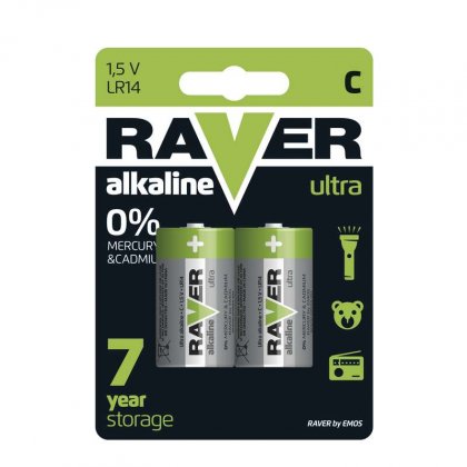 Alkalická baterie RAVER LR14 (C), blistr