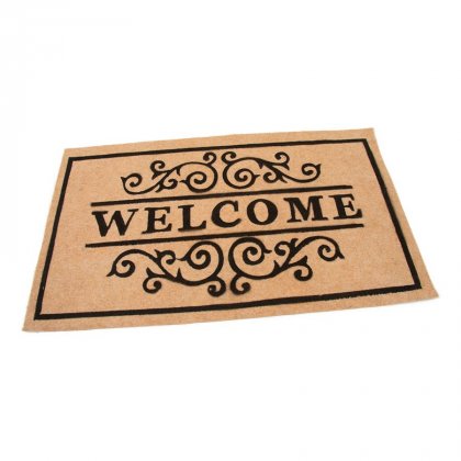 Béžová textilní vstupní čistící vnitřní rohož Welcome - Deco, FLOMA - délka 45 cm, šířka 75 cm a výška 0,3 cm