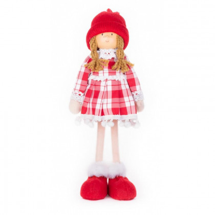 Dekorace MagicHome, Holčička v károvaných šatech, 32 cm