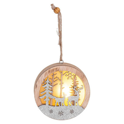 Dekorace MagicHome Jelen v kouli, LED, závěsná, MDF, 8,5x2x8,5cm