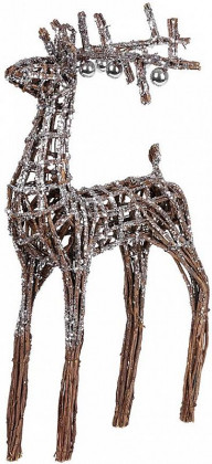Dekorace MagicHome, Stříbrný jelen z proutí, 41x14x73 cm