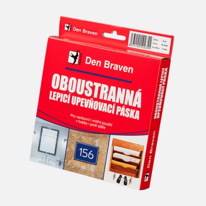 Den Braven - Oboustranně lepicí upevňovací páska v krabičce, 15 mm x 2 mm x 10 m, bílá