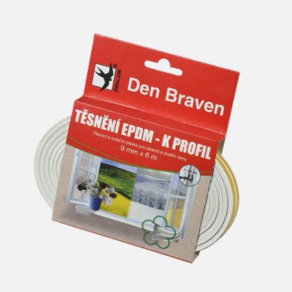 Den Braven - Těsnicí profil z EPDM pryže, K profil, 9 mm x 4 mm x 100 m, bílý