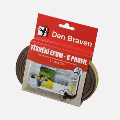 Den Braven - Těsnicí profil z EPDM pryže, K profil, 9 mm x 4 mm x 100 m, hnědý