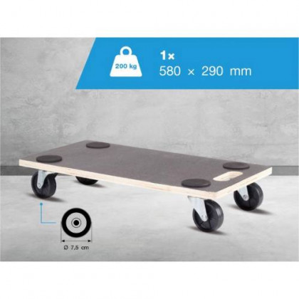 Deska transportní pro tvrdé podlahy, 58 x 29 cm, foliovaná protiskluzová překližka, nosnost 200 kg