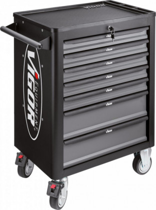 Dílenský vozík na nářadí VIGOR 1000 se 7 zásuvkami, šedý - V1901