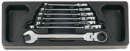 Flexibilní ráčnové očkoploché klíče ve výplni dílenského vozíku, 7 dílů - LIACK384019