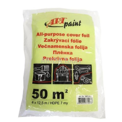 Fólie zakrývací HDPE,7 µm, 4 x 12,5 m, průsvitná