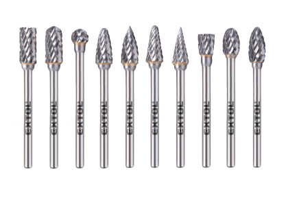 Frézy karbidové, sada 10ks, ⌀6x13mm, ⌀stopky 3mm, sek střední (double-cut)