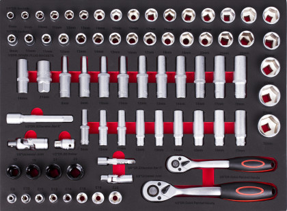 Gola sada ve výplni do dílenského vozíku, 1/2", 3/8", 74 ks - AH12449-GS