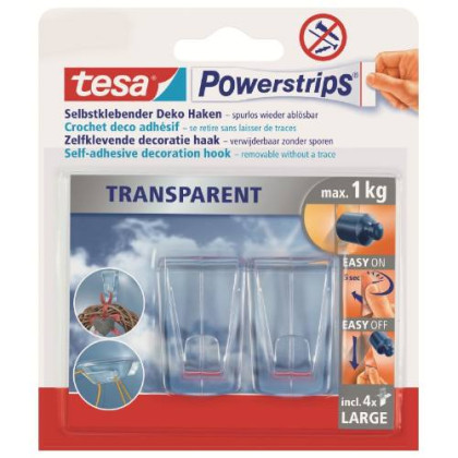 Háček lepicí, dekorační, velký, průhledný, Powerstrips, TESA