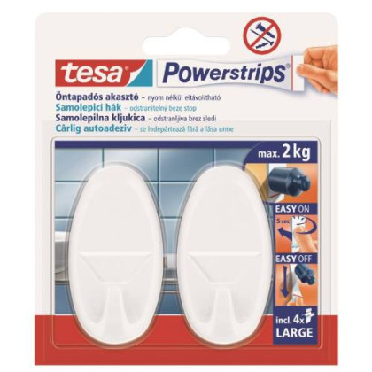 Háček lepicí, oválný, bílý, L, Powerstrips, TESA