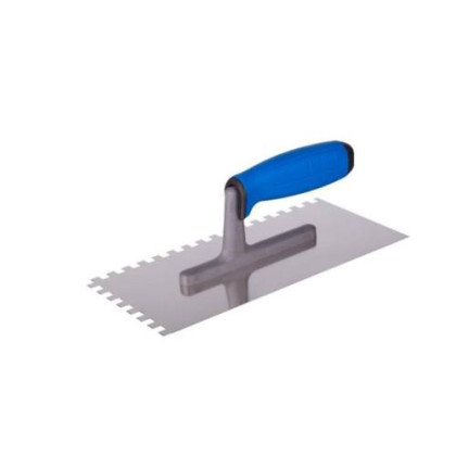 Hladítko nerez, zub 4x4 mm, 270  mm, rukojeť gumová s polyamidovou patkou