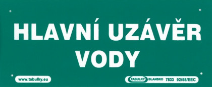 Hlavní uzávěr vody 210x87mm - plastová tabulka