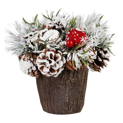 Ikebana MagicHome se zasněženým chvojím, imitace dřeva, 18cm