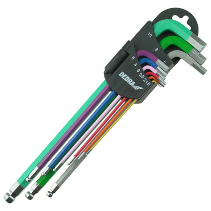 Imbusové klíče s kuličkou extra dlouhé barevné,1,5–10mm,sada9ks, S2