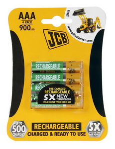 JCB - RTU NiMH AAA/R03 900mAh, přednabitá baterie - blistr 4 ks