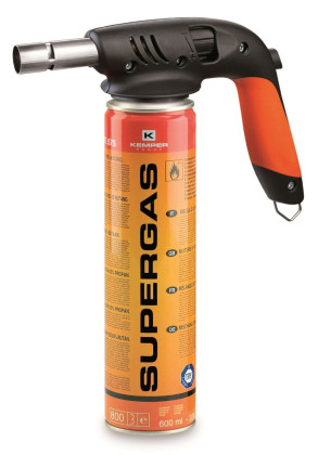 KEMPER - Pájecí hořák piezo + SUPERGAS plynová kartuše 600 ml (330 g)