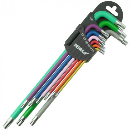 Klíče Torx extra dlouhé barevné T10-T50, sada 9 ks, S2
