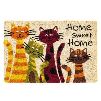 Kokosová vnitřní čistící vstupní rohož FLOMA Ruco Home sweat home Cats - 40 x 60 x 1,5 cm