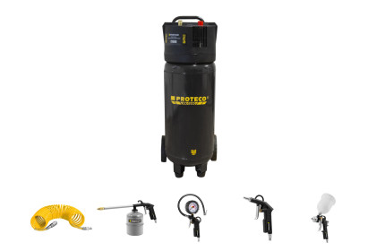 Kompresor 1.5kW bezolejový vertikální HOBBY, nádoba 50L + sada pneumatického nářadí 5-dílná